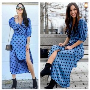 ZARA POLKA DOT WRAP MIDI DRESS